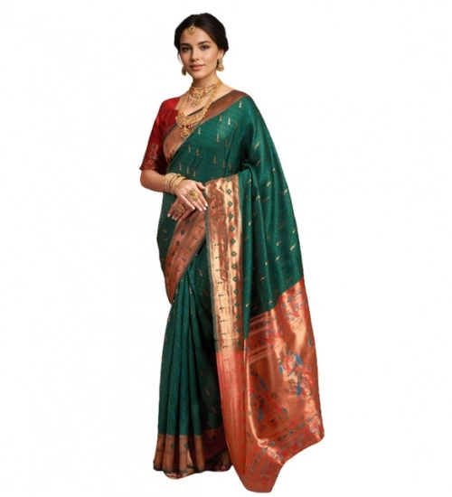 Women's Silk Blend Zari Woven Saree With Unstitched Blouse 5.5Mtr (Green)