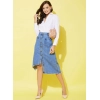 Women's Denim Hi Lo Buttoned Skirt (Blue)