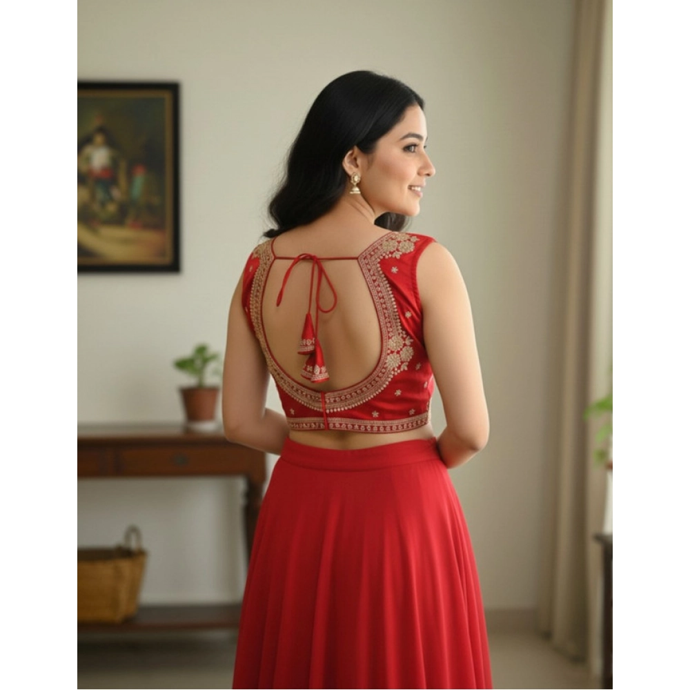 Women's Zimmi Choo Embroidered V-Neck Padded Blouse (Red 38 Ready (Self Alterable 36–40)