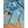 Women's Banarasi Silk Printed Unstitched Salwar Suit Material With Dupatta (Sky Blue, 3Mtrs) Women's Banarasi Silk Printed Unstitched Salwar Suit Material With Dupatta (Sky Blue, 3Mtrs)