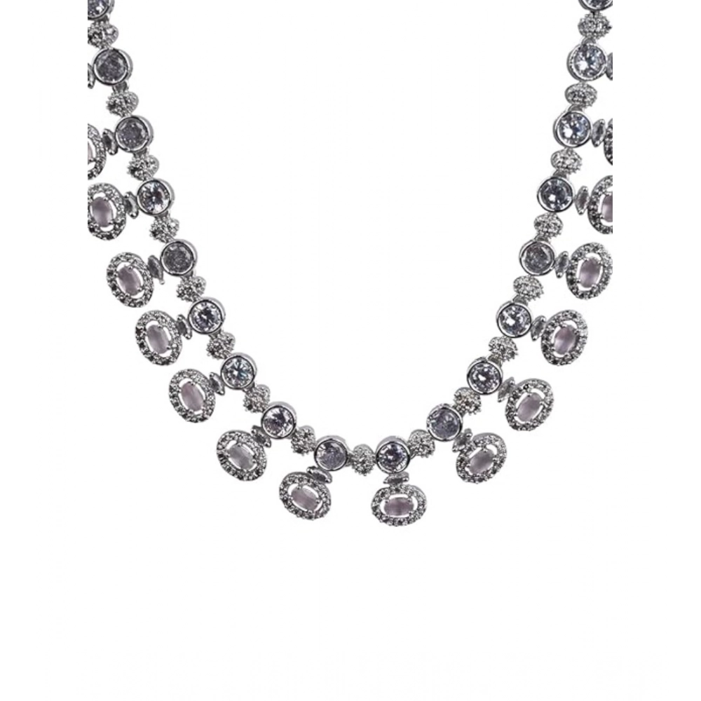 Women's Brass Silver Plated Necklace set (White)