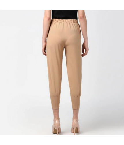 Women's Polyester Solid Elasticated Trousers (Beige)