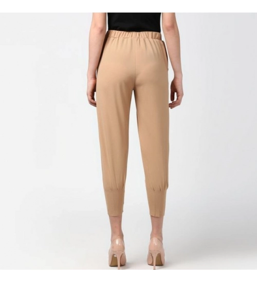 Women's Polyester Solid Elasticated Trousers (Beige) Women's Polyester Solid Elasticated Trousers (Beige)