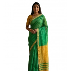 Women's Cotton Printed Saree With Unstitched Blouse 5.5Mtr (Green)