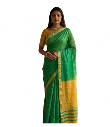 Women's Cotton Printed Saree With Unstitched Blouse 5.5Mtr (Green)