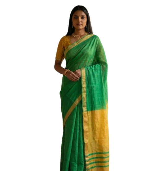 Women's Cotton Printed Saree With Unstitched Blouse 5.5Mtr (Green)