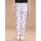 Girl's Cotton Lycra Floral Elasticated Jeggings (White-Lavender)