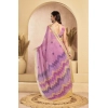 Women's Faux Linen Floral Ready to wear Saree With Unstitched Blouse 5.5Mtr (Lavender)