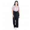 Girl's Polyester Floral Short Sleeves Jumpsuit (White-Black)