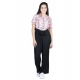 Girl's Polyester Floral Short Sleeves Jumpsuit (White-Black)