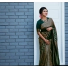 Dropship Women's Litchi silk Printed Saree With Unstitched Blouse (Green)