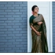 Women's Litchi silk Printed Saree With Unstitched Blouse (Green)