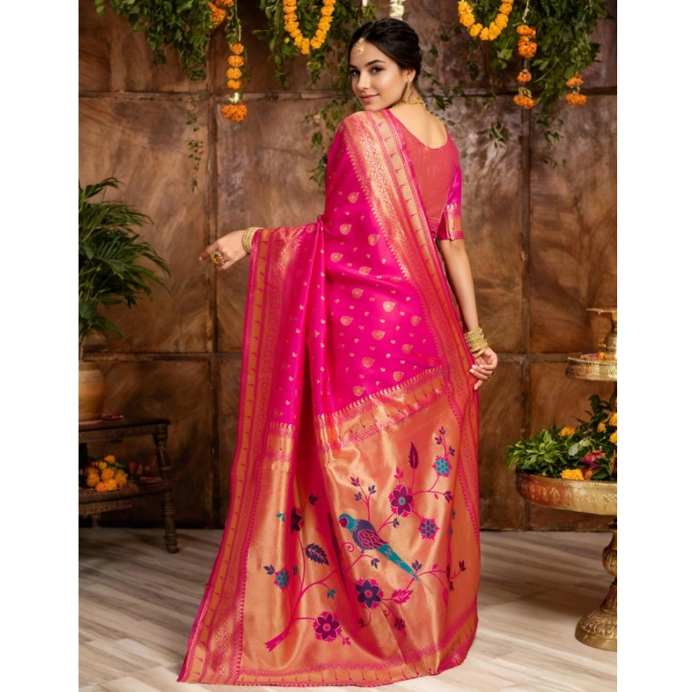 Women's Silk Blend Zari Weaving Saree With Unstitched Blouse 5.5Mtr (Pink) Women's Silk Blend Zari Weaving Saree With Unstitched Blouse 5.5Mtr (Pink)
