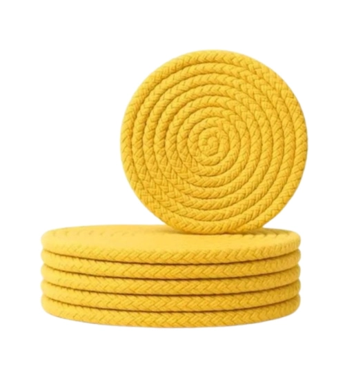 Cotton 6 Pcs Set Tea Coaster 6 Pcs Set (Yellow)