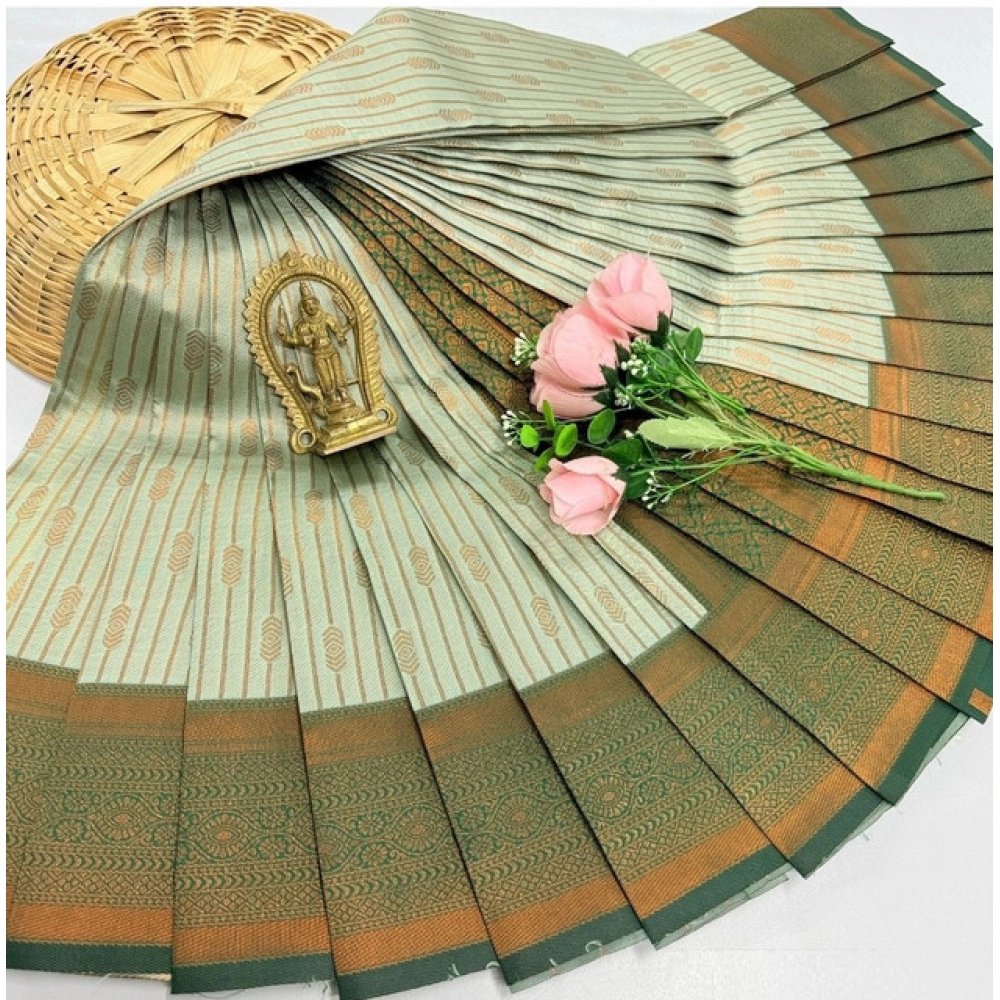 Women's Soft Silk Printed Saree With Unstitched Blouse 5.5Mtr (Pista Green)