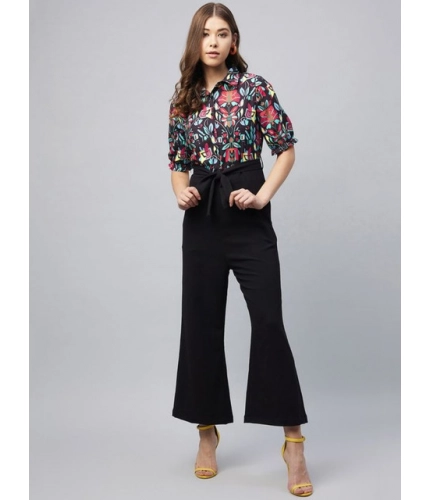 Women's Polyester Floral Short Sleeve Jumpsuit (Multicolor)