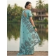 Women's Linen Cotton Printed Saree With Unstitched Blouse 5.5Mtr (Sea Green)