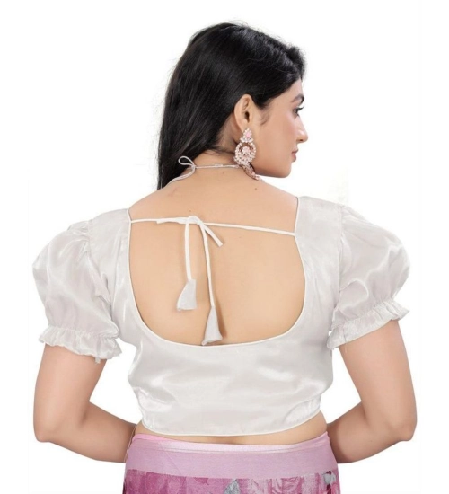 Women's Jimmy Solid Designer Neck Elastic Sleeve Readymade Blouse (White 38 , Alterable up to 42)-PID65836
