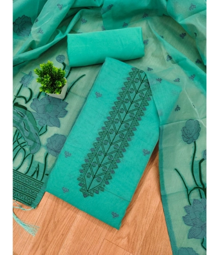 Women's Banarasi Silk Printed Unstitched Salwar Suit Material With Dupatta (sea Green, 3Mtrs)