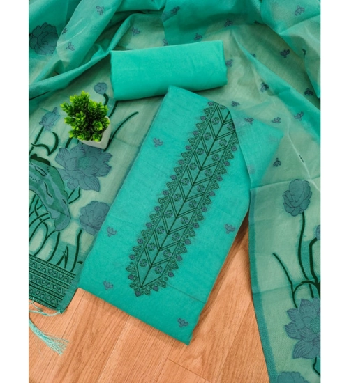 Women's Banarasi Silk Printed Unstitched Salwar Suit Material With Dupatta (sea Green, 3Mtrs)