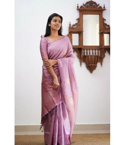 Women's Litchi silk Printed Saree With Unstitched Blouse (Light Pink) Women's Litchi silk Printed Saree With Unstitched Blouse (Light Pink)