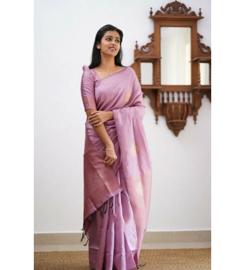 Women's Litchi silk Printed Saree With Unstitched Blouse (Light Pink)