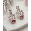Women's Brass Silver Plated Necklace set (Pink)