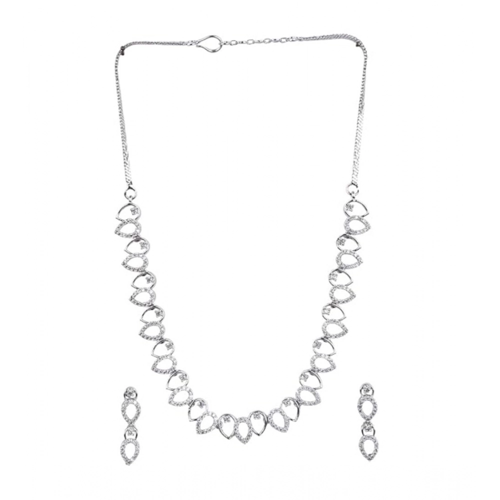 Women's Brass Silver Plated Necklace set (Silver)