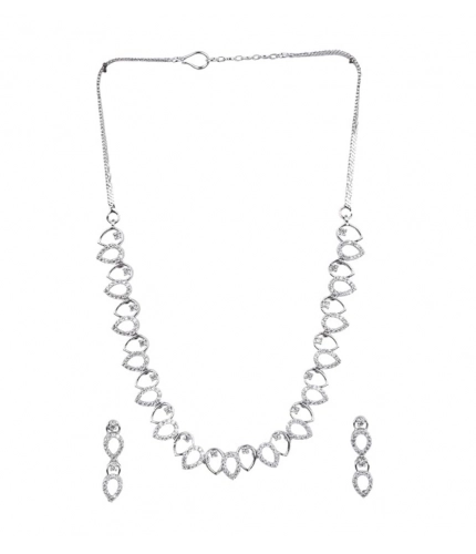 Women's Brass Silver Plated Necklace set (Silver)