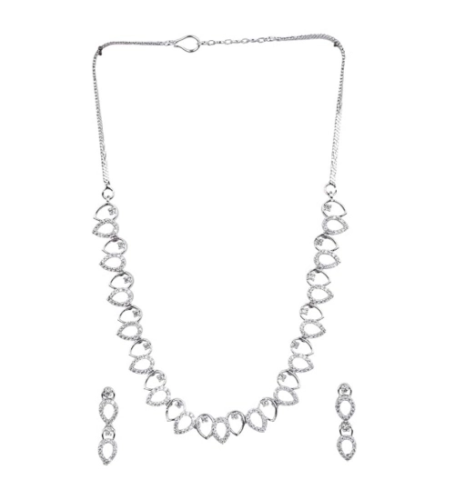 Women's Brass Silver Plated Necklace set (Silver)