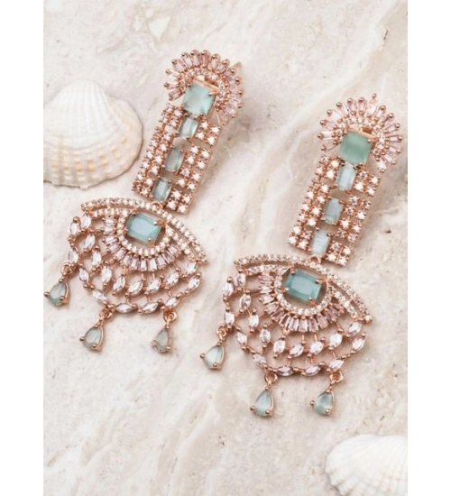 Women's Brass Silver Plated Drop Earrings (Turquoise)