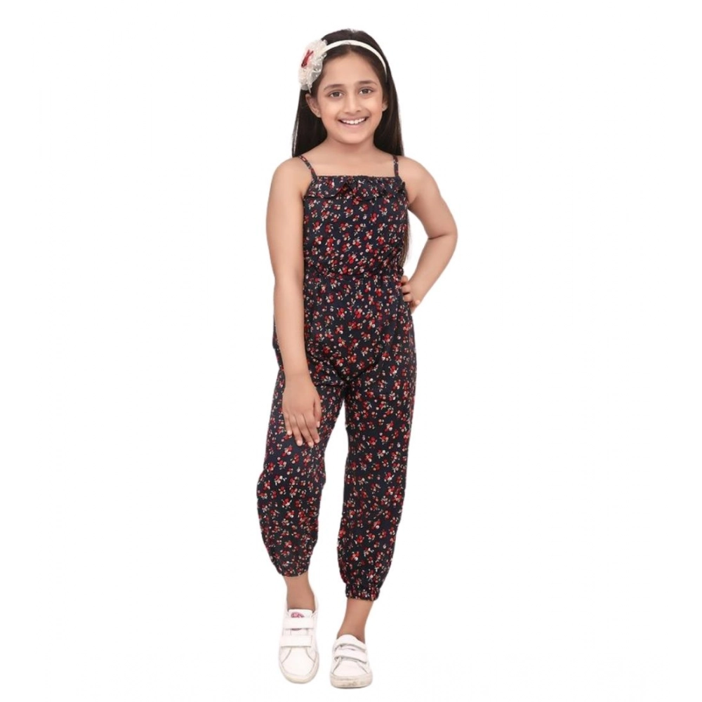 Girl's Rayon Floral Sleeveless Jumpsuit (Black-Red) Girl's Rayon Floral Sleeveless Jumpsuit (Black-Red)