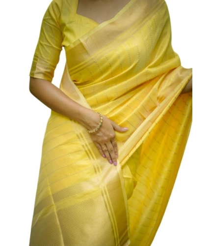 Women's Faux_Banarasi Lining Pattern Saree With Unstitched Blouse 5.5Mtr (Yellow)
