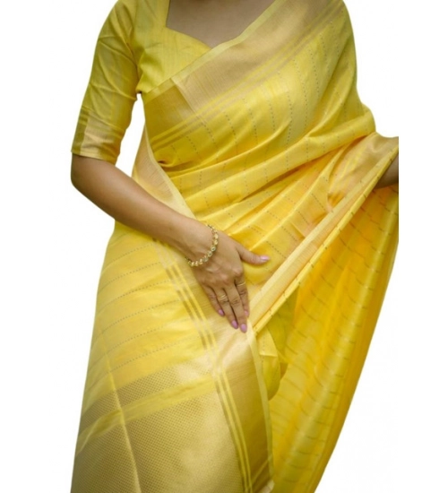 Women's Faux_Banarasi Lining Pattern Saree With Unstitched Blouse 5.5Mtr (Yellow)