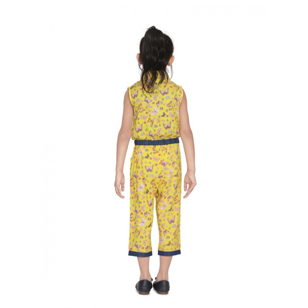 Girl's Cotton Printed Sleeveless Jumpsuit (Yellow) Girl's Cotton Printed Sleeveless Jumpsuit (Yellow)
