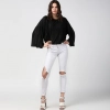 Women's Polyester Pleated Balloon Sleeve Top (Black)