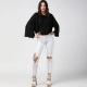 Women's Polyester Pleated Balloon Sleeve Top (Black)