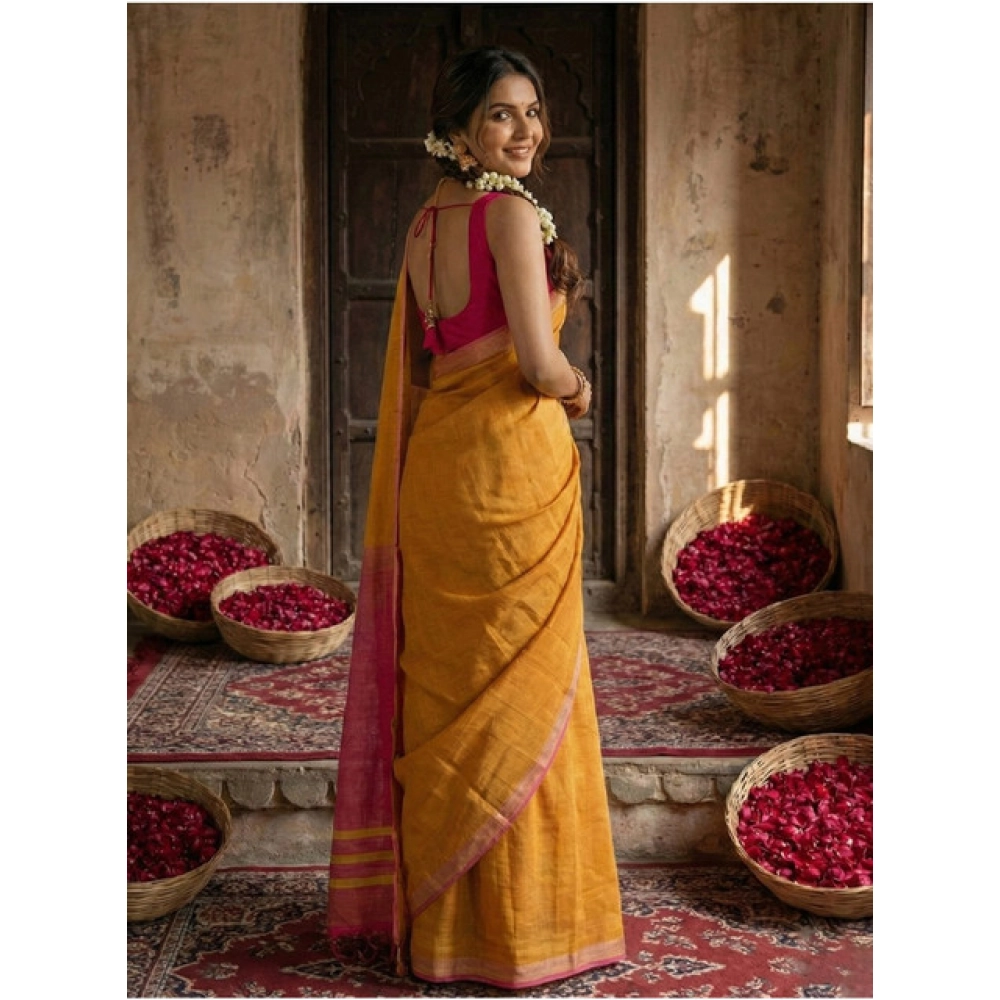 Women's Cotton Printed Saree With Unstitched Blouse 5.5Mtr (Yellow) Women's Cotton Printed Saree With Unstitched Blouse 5.5Mtr (Yellow)