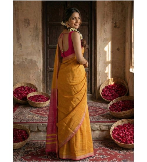 Women's Cotton Printed Saree With Unstitched Blouse 5.5Mtr (Yellow) Women's Cotton Printed Saree With Unstitched Blouse 5.5Mtr (Yellow)