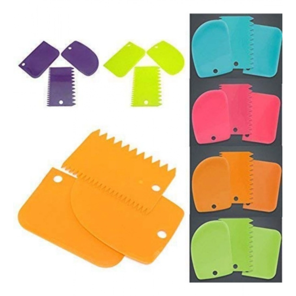 Pack of 5_Plastic Dough And Cake Scraper Set – 3 Pieces (Color: Assorted))