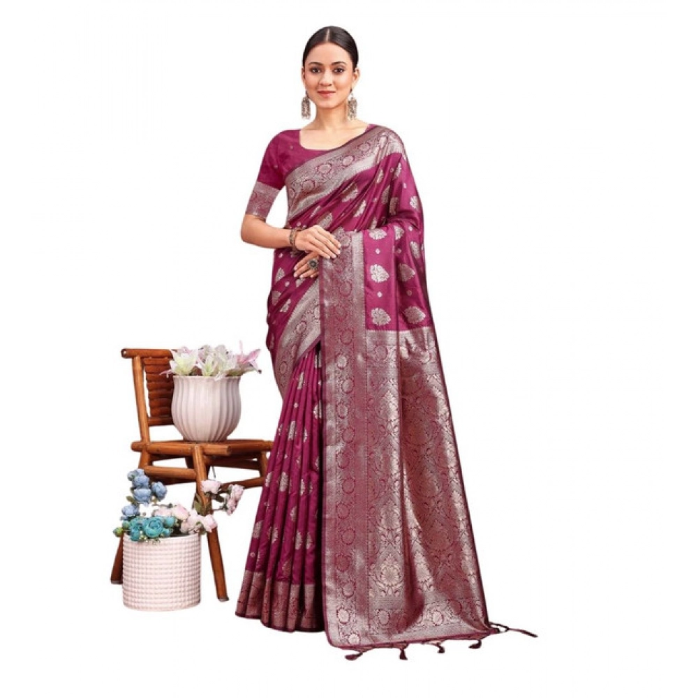 Women's Banarasi Silk Printed Saree With Unstitched Blouse 5.5Mtr (Purple) Women's Banarasi Silk Printed Saree With Unstitched Blouse 5.5Mtr (Purple)