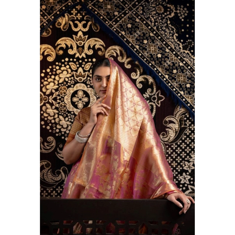 Women's Organza Woven Saree With Unstitched Blouse 5.5Mtr (Purple)