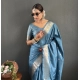 Women's Satin Printed Saree With Unstitched Blouse 5.5Mtr (light Blue) Women's Satin Printed Saree With Unstitched Blouse 5.5Mtr (light Blue)