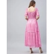 Women's Polyester Georgette Checkered Half Sleeve Dress (Pink) Women's Polyester Georgette Checkered Half Sleeve Dress (Pink)