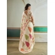 Women's Satin Crepe Printed Saree With Unstitched Blouse 5.5Mtr (Off White)