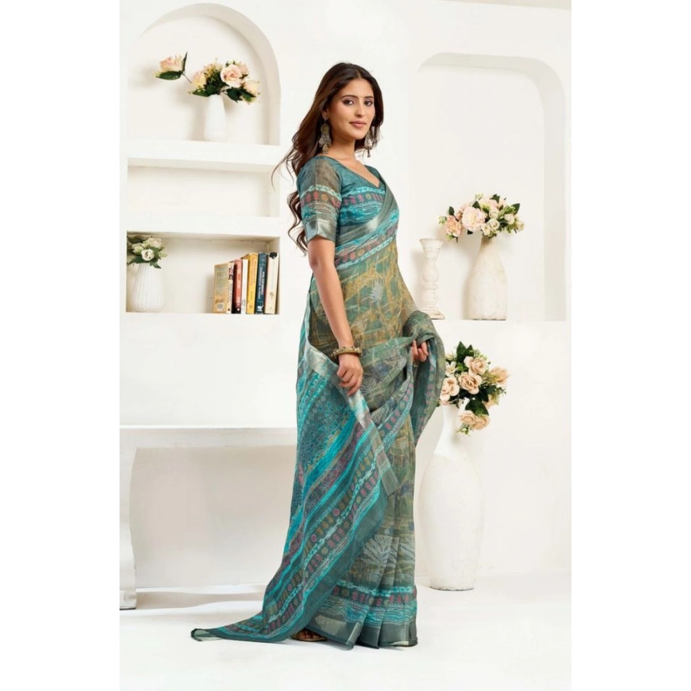 Women's Faux Linen Printed Ready to wear Saree With Unstitched Blouse 5.5Mtr (Multicolor) Women's Faux Linen Printed Ready to wear Saree With Unstitched Blouse 5.5Mtr (Multicolor)