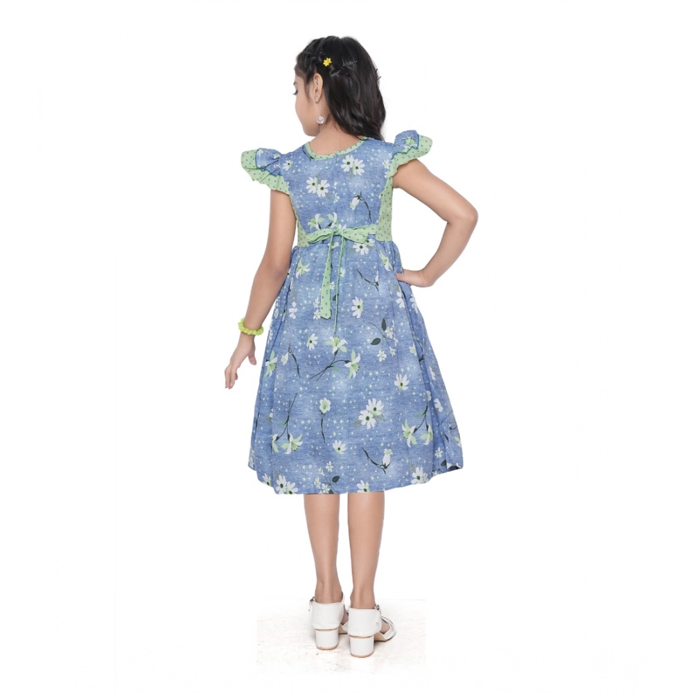 Girl's Twill Printed Short Sleeve Round Neck Dress (Green) Girl's Twill Printed Short Sleeve Round Neck Dress (Green)