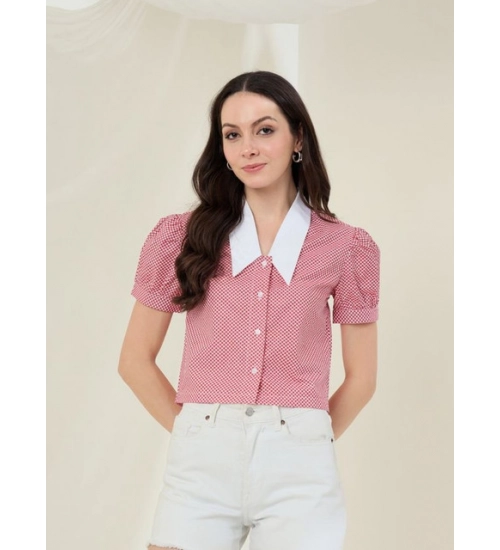 Women's Cotton Checkered Half Sleeve Shirt (Red - White) Women's Cotton Checkered Half Sleeve Shirt (Red - White)