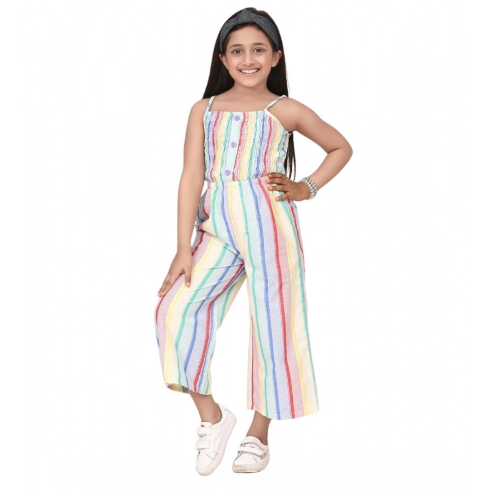 Girl's Polyester Cotton Blend Striped Sleeveless Jumpsuit (Multicolor) Girl's Polyester Cotton Blend Striped Sleeveless Jumpsuit (Multicolor)