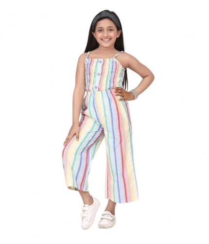 Girl's Polyester Cotton Blend Striped Sleeveless Jumpsuit (Multicolor)